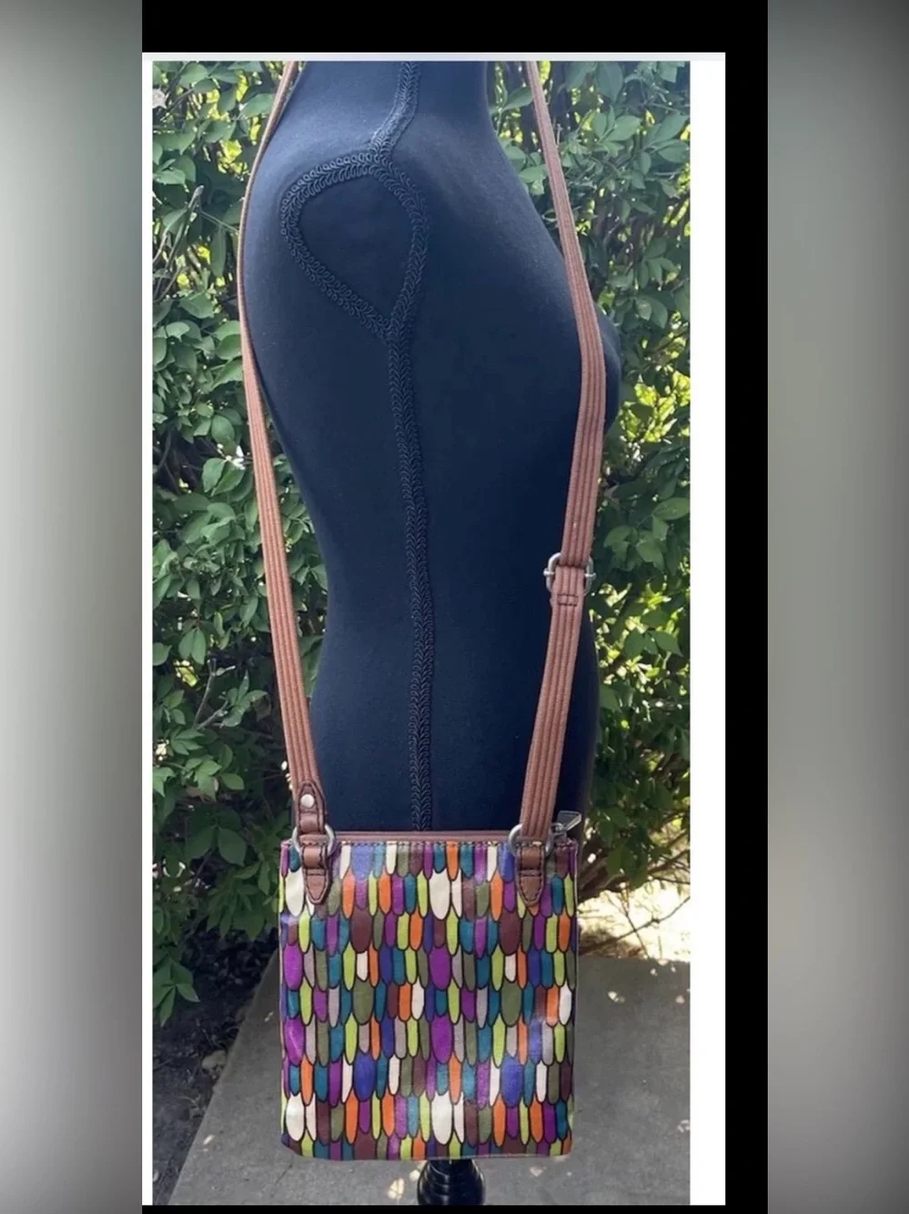Fossil Keyper Calypso Crossbody Purse Vintage Multi Color Geometric Canvas